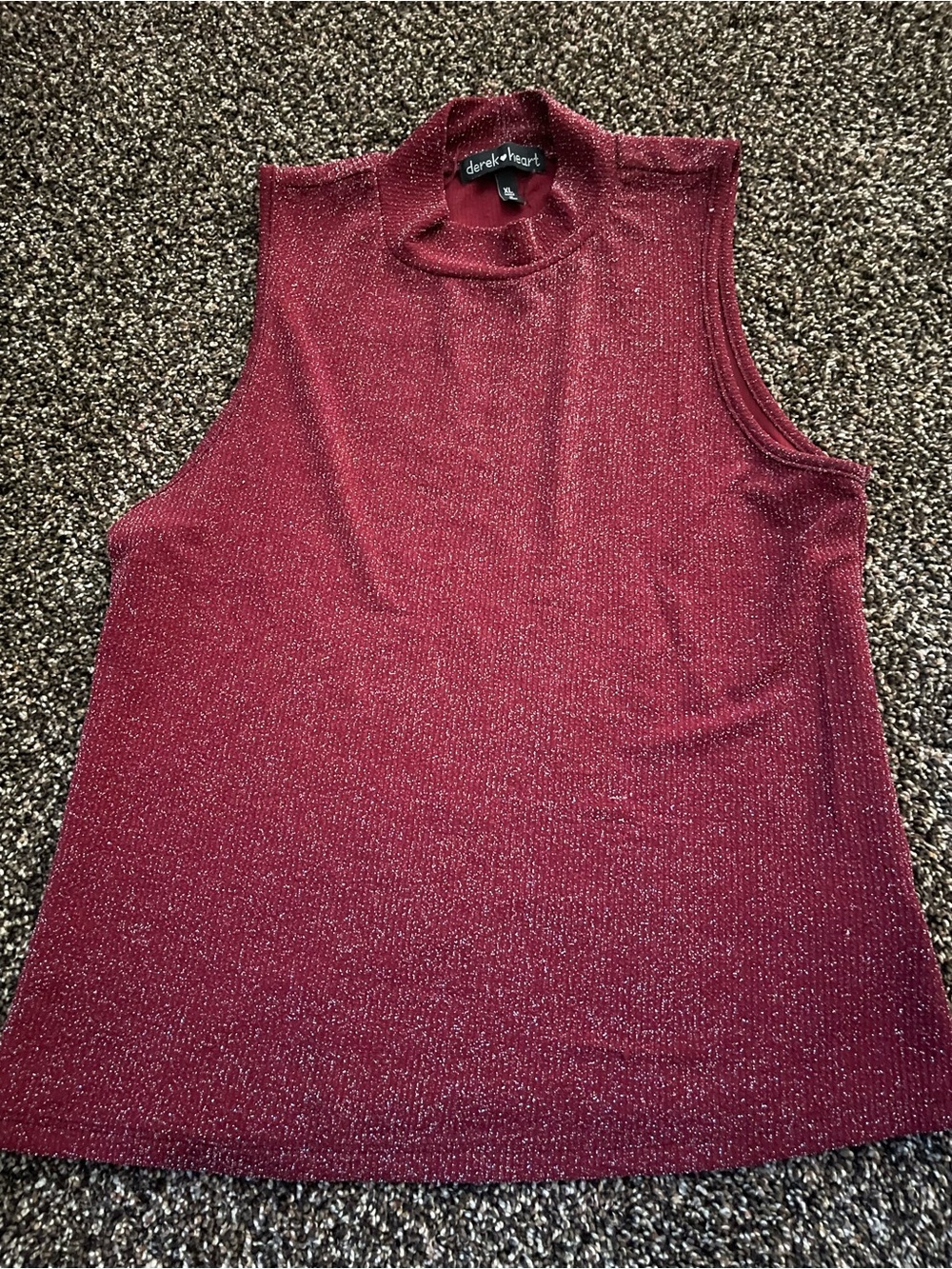 Derek Heart Glittered Burgundy Mock Neck Top